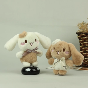 Cute white and brown plush bunny pendants with Just for you silk bows for backpacks