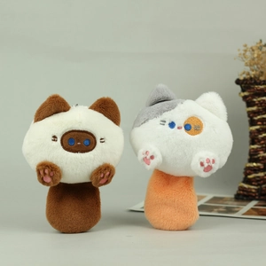 Cute plush cat keychain set for backpacks with embroidered details and soft fabric