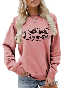 Detailed view of pink softball grandma sweatshirt fabric texture and printed artwork