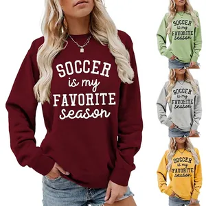 Soccer Is My Favorite Season Damen Sweatshirt Rundhals Langarm Pullover Lose Passform Sportlich Baumwollmischung Top