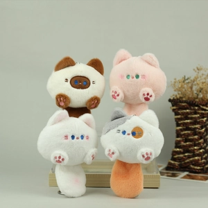 Cute plush cat backpack pendants with embroidery and metal rings in four colors