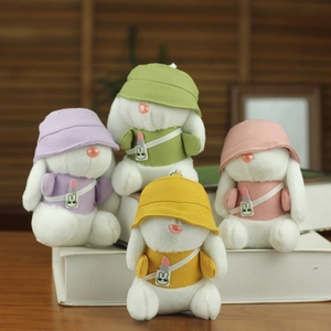 Simpatico Portachiavi a Forma di Coniglietto di Peluche Con Cappello da Pescatore E Piccola Borsa Ciondolo a Forma di Coniglio Per Bambini Donne