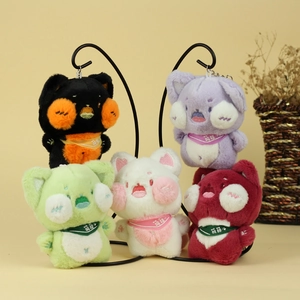 Porte-clés chats en peluche mignons de couleurs variées avec fourrure douce et broderie