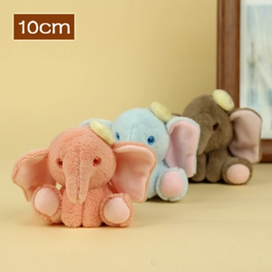 Set di mini elefanti di peluche da 10 cm in rosa, blu e marrone con grandi orecchie e tessuto