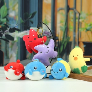 Porte-Clés en Peluche Animaux Marins Dessin Animé Dauphin Baleine Étoile de Mer Jouet Pendentif Pour Cadeau Enfant Mariage