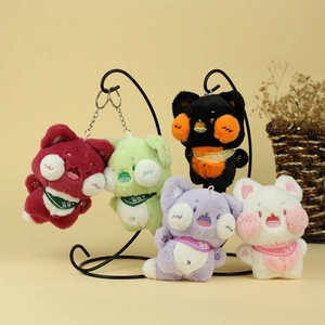 Mignon Porte-clés Chat en Peluche Doux Animal Rembourré Pendentif de Sac avec Broderie Écharpe Kawaii pour Filles Femmes Enfants Cadeau