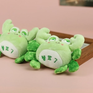Cute green plush crab pendant toy with soft fabric and embroidery details for bags