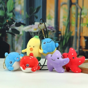 Porte-clés peluche animaux marins avec poisson bleu et poulpe avec crochets dorés