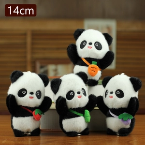 Panda-Plüschanhänger 14cm Set mit bunten Obst- und Gemüsetaschen aus weichem Plüsch