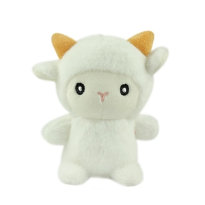 Simpatico ciondolo a forma di pecora di peluche bianca con corna arancioni ricamate