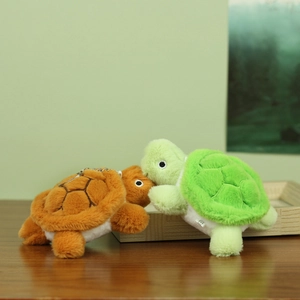 Detailed plush sea turtle keychain with soft shell texture and secure metal chain link