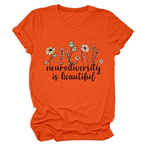 Detail showing high-quality orange cotton fabric and neurodiversity is beautiful print