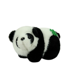 Cute plush panda keychain with green clover detail, soft panda charm for bag decoration