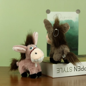 Détails de porte-clés âne en peluche rose et marron avec fourrure douce et label CE