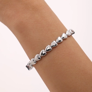 Bracelet à maillons en forme de cœur argenté en acier inoxydable poli pour femme