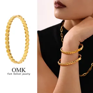 Geometric Round Dot Bangle Stainless Steel 18K Gold Plated Minimalist Bean Link Bracelet For Women Fashion Jewelry