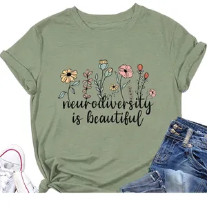 Women Cotton Blend T-Shirt Casual Short Sleeve Crew Neck Floral Graphic Print Slogan Pullover Vintage Top