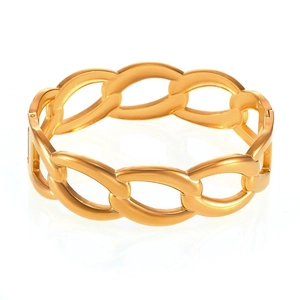 Chunky gold 18K PVD plated titanium steel curb chain bracelet with glossy finish