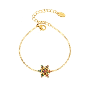 Pulsera de copo de nieve en acero inoxidable bañada en oro 18K con circonitas