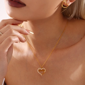 Parure collier cœur doré avec gravure MAMMA et cristaux blancs étincelants