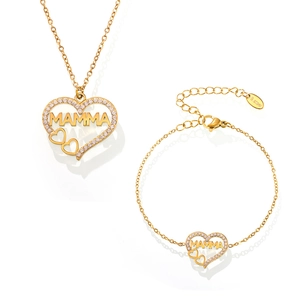 18K vergulde roestvrijstalen sieradenset met Mamma hart ketting en bijpassende armband