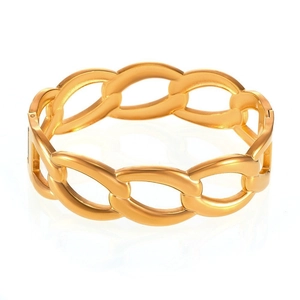 Minimalistischer hohlgedrehter Kettenarmreif mit 18 Karat Vergoldung und Hochglanz-Finish
