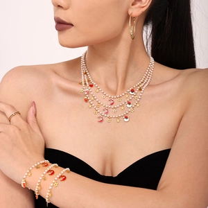 Weihnachts Halskette Armband Edelstahl Künstliche Perlenimitat Weihnachtsmann Rentier Baum Emaille Anhänger Feiertag Mode Schmuck Damen