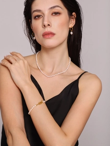Baroque freshwater pearl jewelry set featuring necklace and bracelet with gold OT clasp