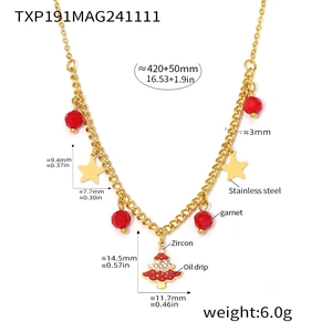 Detailed size specifications for gold stainless steel Christmas tree pendant necklace