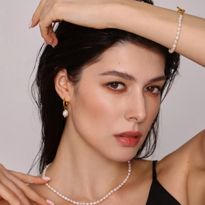 Baroque freshwater pearl jewelry set with OT buckle necklace, bracelet, and earrings