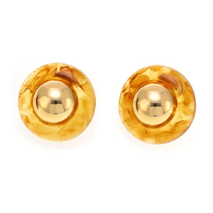 Ink resin stud earrings with 18K gold-plated center in amber and gold vintage style