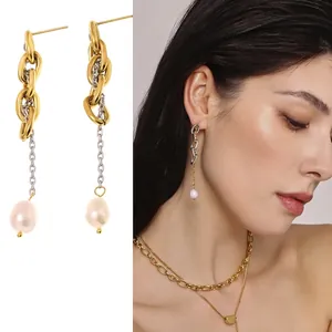 Orecchini Pendenti Con Nappa Di Perle D'acqua Dolce Per Donna In Acciaio Inossidabile Placcato Oro 18K Gioielli Chic