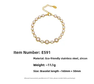 Detail of 5A zircon gold bracelet with lobster clasp and engraved S.925 stainless steel tag