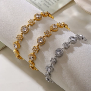 Sparkling 5A zircon flower bracelets in 18K gold and silver plating on stainless steel