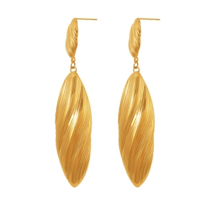 Retro gold plated drop earrings with conch shell texture and vintage leaf shape design