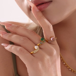 Anillo de Acero Inoxidable Gota de Agua Pera Circón para Mujer Oro Plata Galvanizado Lujo Pavé Anillo Geométrico Joyería