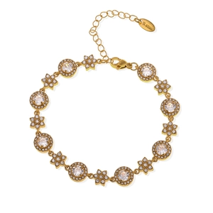 Sparkling 5A zircon flower link bracelet in 18K gold plated stainless steel