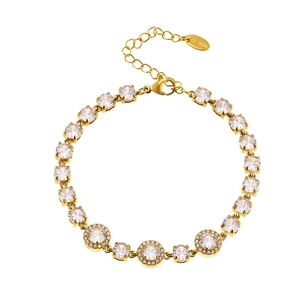 Gold plated stainless steel bracelet with halo-set 5A cubic zirconia and lobster clasp