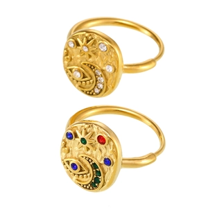 Gold celestial ring set featuring sun moon star and evil eye 5A zircon patterns