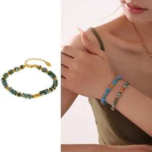 Natural Stone Stainless Steel Bracelet Gold Plated Abacus Beads Beaded Link Chain Jewelry For Women Elegant Stylish Jewelry Gift