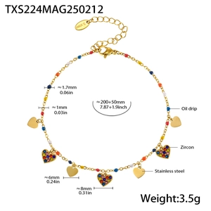Detaillierte Größenangaben für Herz-Zirkonia-Charm-Armband aus glänzendem Edelstahl
