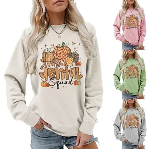 Women Sweatshirt Round Neck Long Sleeve Cotton Blend Dental Squad Printed Pullover Casual Autumn Professional Dentist Halloween Theme