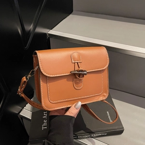 Women Vintage PU Leather Crossbody Bag Contrast Stitching Toggle Closure Small Square Shoulder Bag Daily Casual Handbag