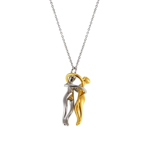 Minimalist hug pendant necklace in gold and silver finish with fine crossbody chain
