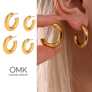 Boucles D'oreilles Créoles Chunky En Forme De C Acier Inoxydable Plaque Or PVD 18K Bijoux Géométriques Minimalistes Pour Femmes