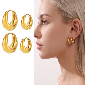 Boucles D Oreilles Créoles Femmes Acier Inoxydable Poli Goutte D Eau Bicolore Or Argent Bijoux Mode Minimalistes