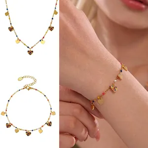 Herz Anhänger Halskette Armband Fußkettchen Schmuck Edelstahl Zirkon Bunte Perlen Süßer Boho Stil Für Damen