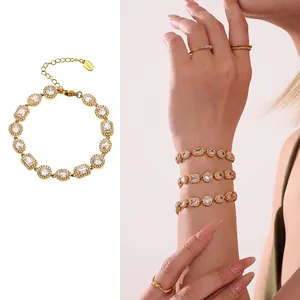 Elegante Bracciale in Acciaio Inossidabile Con Zirconi Multiforma Catena a Diamante Geometrica per Donna Accessorio Moda Festa