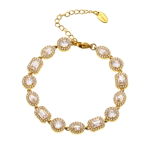 Elegante bracciale in acciaio dorato con zirconi geometrici e cristalli scintillanti