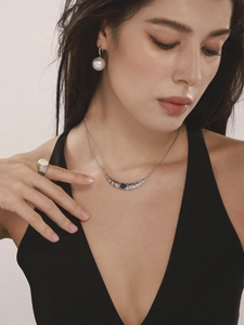 Parure en acier inoxydable avec pendentif en lapis-lazuli, boucles d'oreilles perles et bague